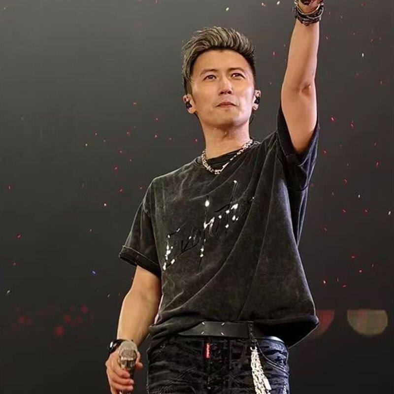 谢霆锋香港演唱会同款周边反光镭射纯棉短袖T恤做旧水洗男女上衣