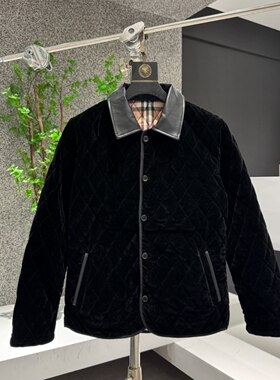 老钱风男精神小伙欧洲棉衣秋冬新款修身经典翻领菱形棉服冬季外套