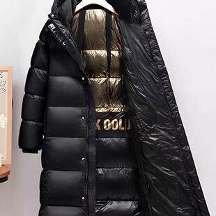男女同款冬季长款黑金棉服情侣款棉服亮面保暖高端