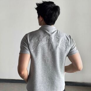 shenma美式街头刺绣亨利领短袖男款夏季设计感重磅t恤短款正肩上