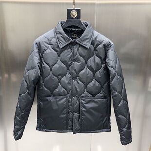 冬季新款男士轻薄棉服翻领短款纯色菱形格双兜修身帅气潮流外套棉