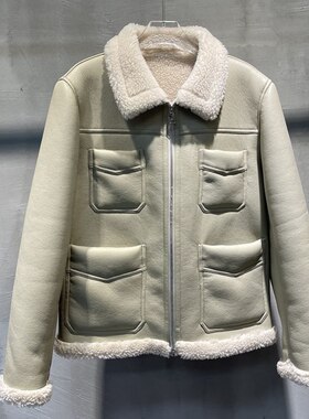 海宁皮毛一体男款外套短款翻领机车服皮衣冬季保暖宽松加厚皮夹克