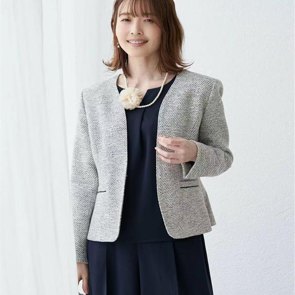 ikka日单春款 轻奢女士粗花呢带细闪小香风 通勤无领短款西装外套