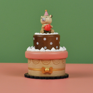 jeancard木质音乐盒小熊蛋糕旋转八音盒送小孩闺蜜女生日节日礼物