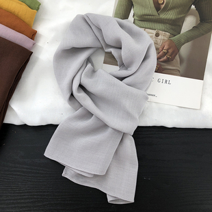森系文艺黑色灰色短款 护颈椎保暖小围脖 纯色薄棉麻围巾女春秋冬季