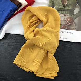 森系文艺黄色焦糖色米色镂空短款棉麻小围巾空调房护颈围脖女薄款