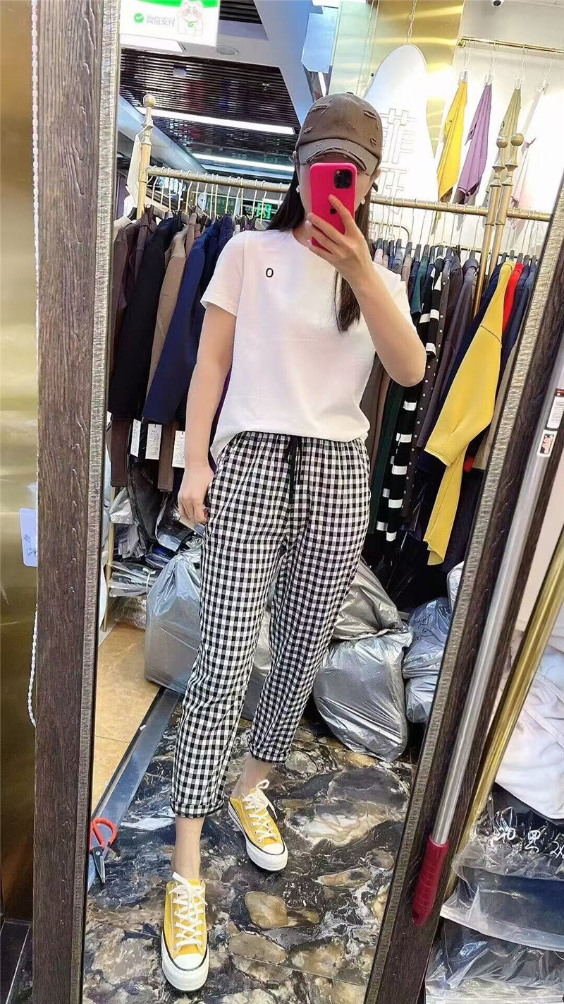 菲玛掂230120正品2023夏季新款时尚经典黑白格薄休闲裤哈伦裤女裤