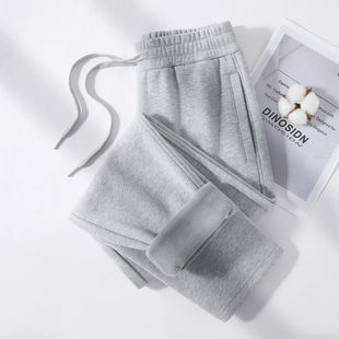 高端纯棉运动裤女秋冬加绒加厚直筒卫裤2025新款冬季灰色休闲裤子