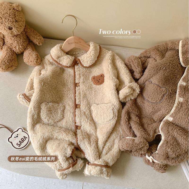 韩系宝宝双面绒保暖连体衣