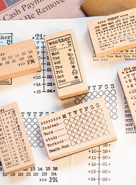 WEEK BAR手账日付万年历日期实木印章 星期时间轴图章 手帐装饰