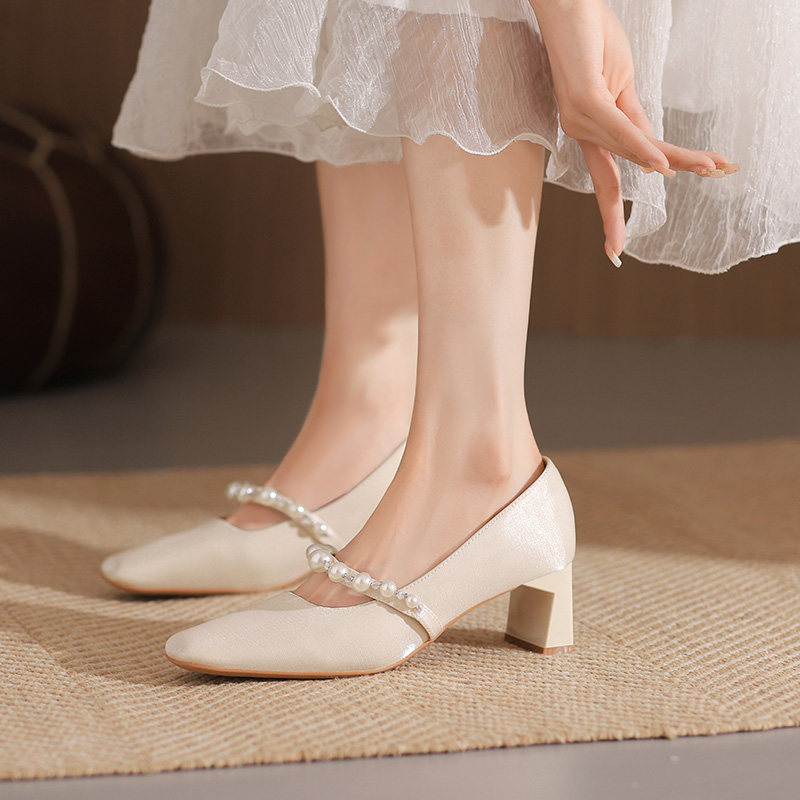 伴娘鞋法式复古缎面高级感优雅仙女风敬酒鞋礼服鞋低跟粗跟高跟鞋