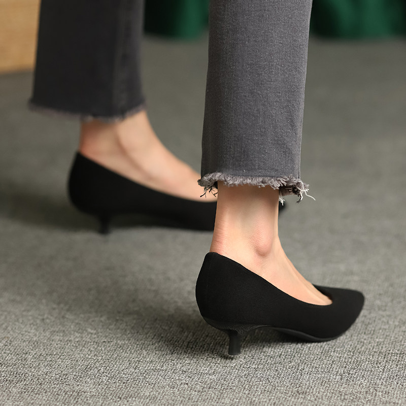 单鞋女低跟绒面2025年春季新款工作鞋子尖头中跟浅口一脚蹬女鞋,女鞋,浅口单鞋,淘宝优惠券,粉丝福利购,淘宝优惠卷