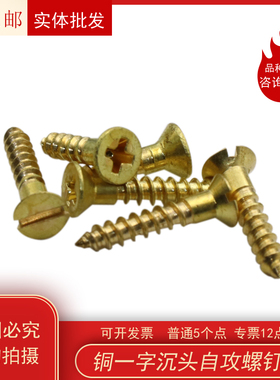 铜自攻螺丝 纯铜沉头十字自攻螺丝黄铜金黄色一字螺丝钉M2M3MM4M5