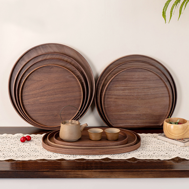 天然黑胡桃木椭圆形盘水果半月盘酒店餐盘茶盘餐具木质托盘木盘子