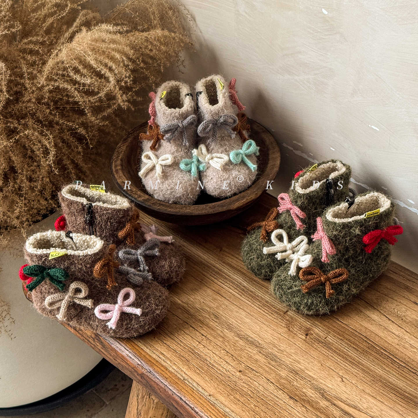 咕噜噜女童棉靴保暖毛毛靴冬季甜美蝴蝶结宝宝可爱加绒软底雪地靴