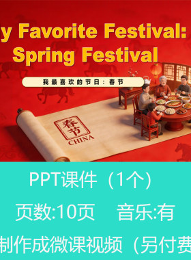 小学趣味英语故事春节节日介绍小作文PPT课件可订制丨yy111
