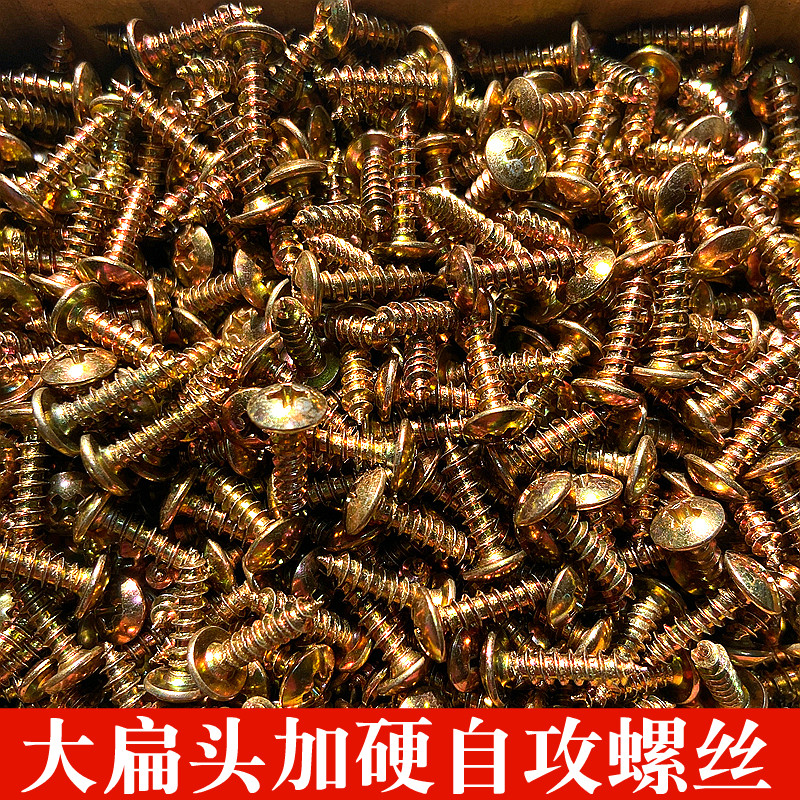 【1公斤】加硬镀彩锌大扁头自攻螺丝大头自攻钉十字尖尾螺钉m4m5