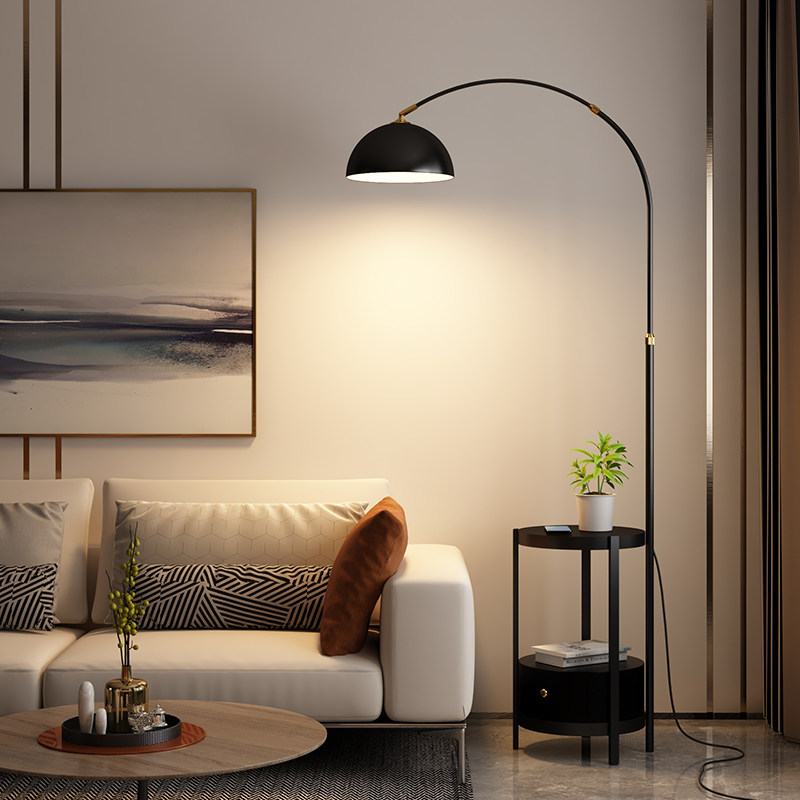 落地灯客厅沙发旁卧室床头柜一体置物架创意北欧轻奢网红立式台灯