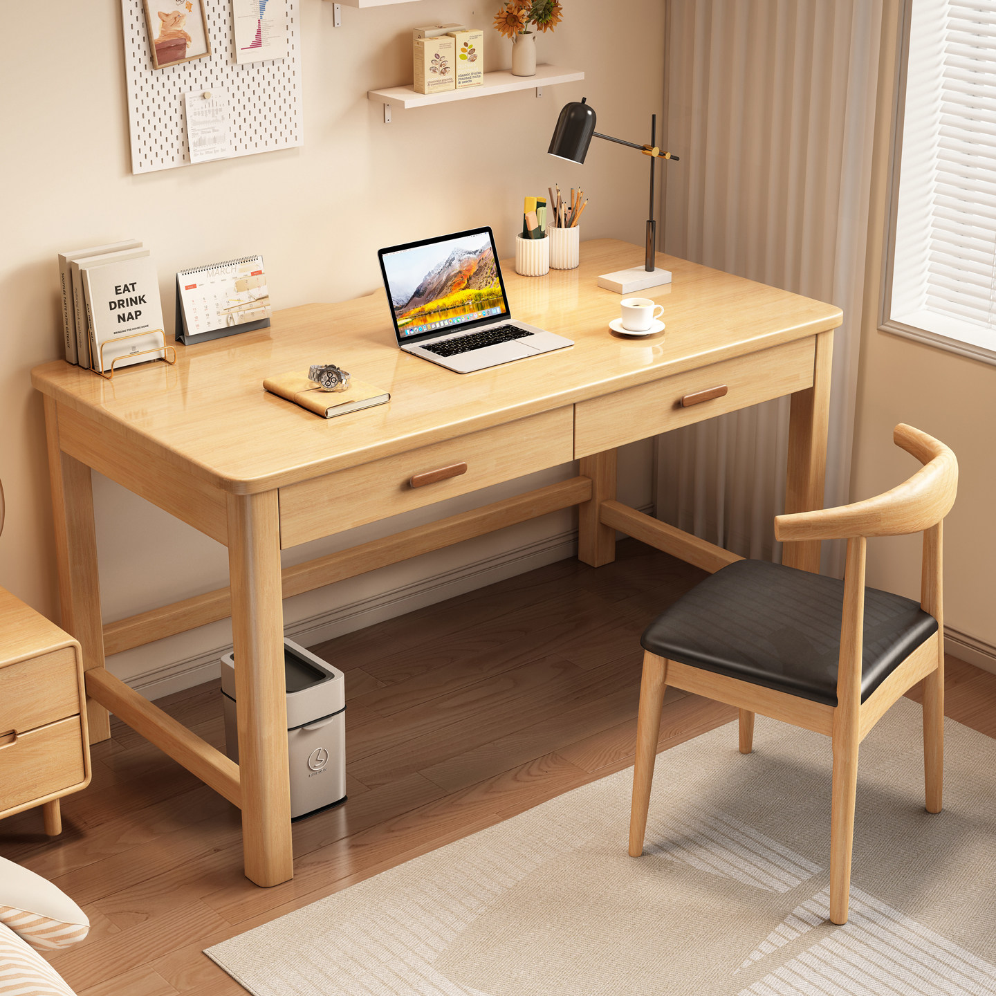 实木书桌家用简约现代书房办公桌学生写字桌北欧学习桌台式电脑桌,住宅家具,书桌,淘宝优惠券,粉丝福利购,淘宝优惠卷