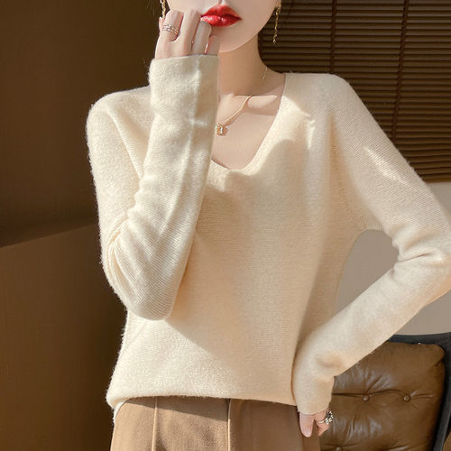 秋冬V领修身高级感打底毛衣女