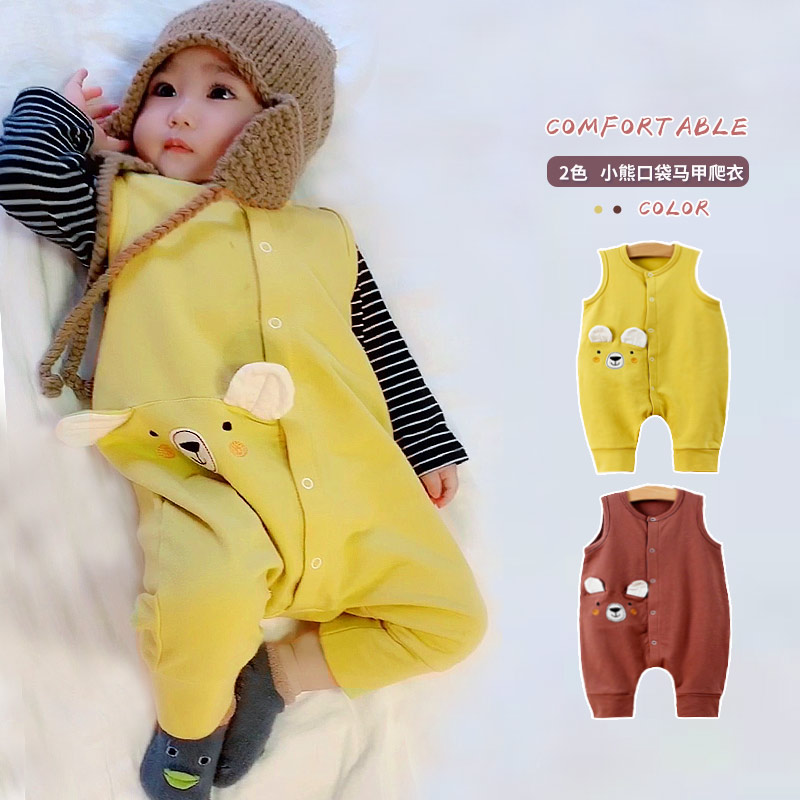 11月29日最新优惠网红婴儿服可爱春秋装宝宝无袖连体衣背心哈衣外出服0-1岁爬爬服2