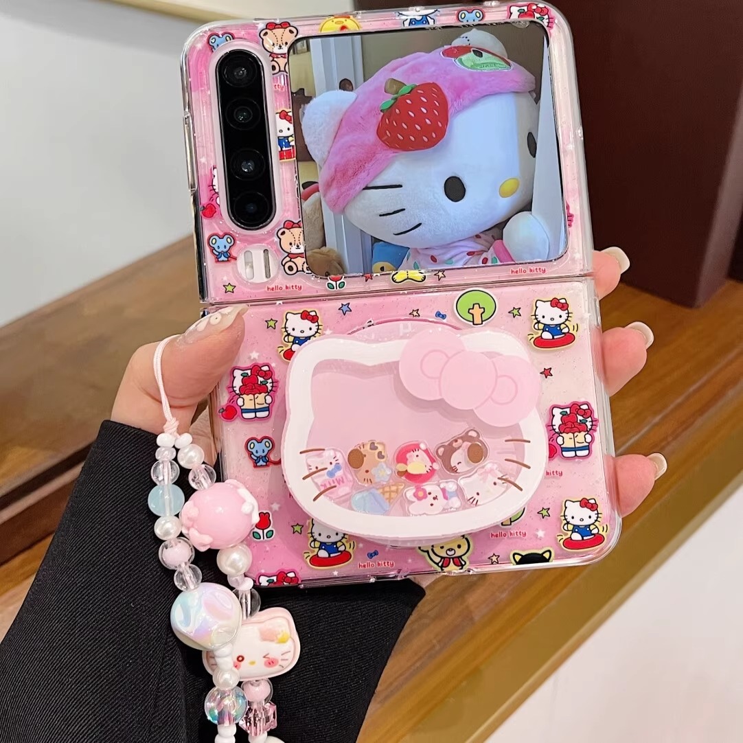 适用PuraX华为Pocket2手机壳小米MIXFlip摇摇乐kt支架moto50/60U卡通oppoN3三星Zflip6/5手链novaFlip荣耀V壳