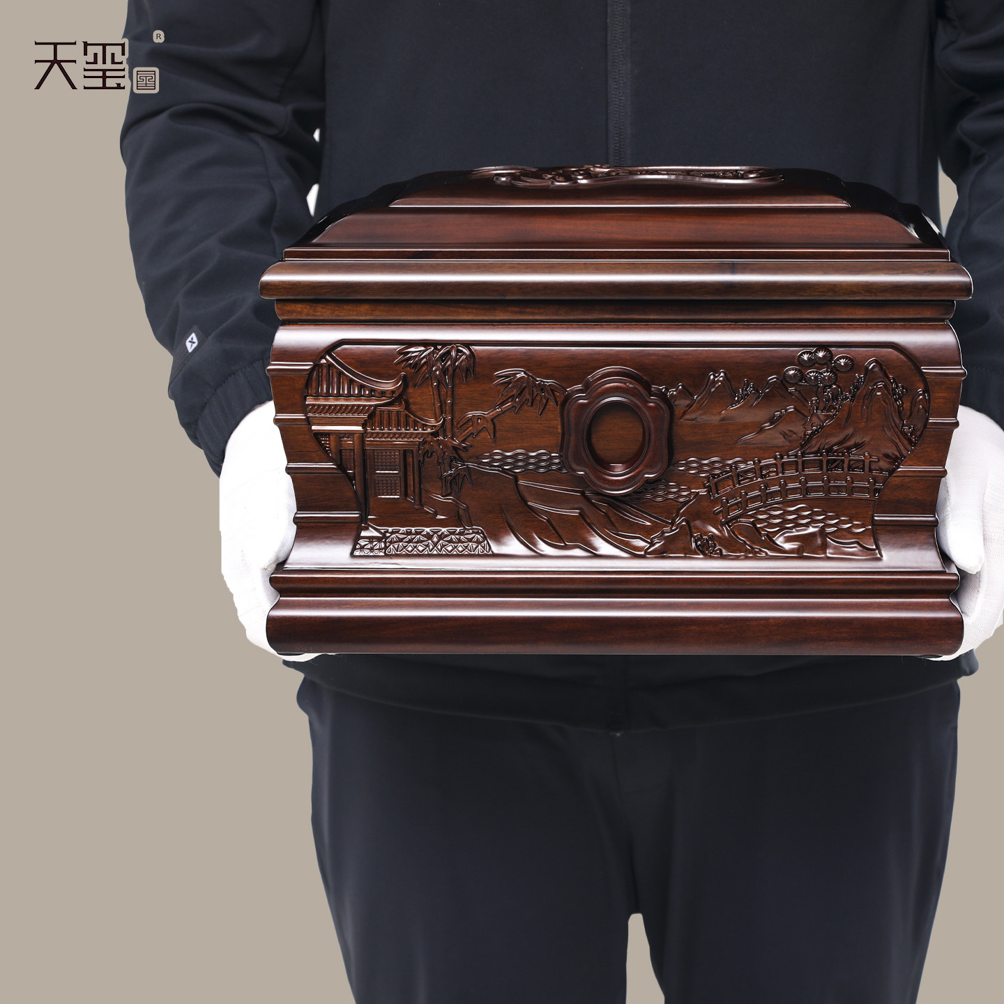 天玺实木老料骨灰盒寿盒红木雕刻防潮迁坟小棺材男女寿材殡葬寿盒
