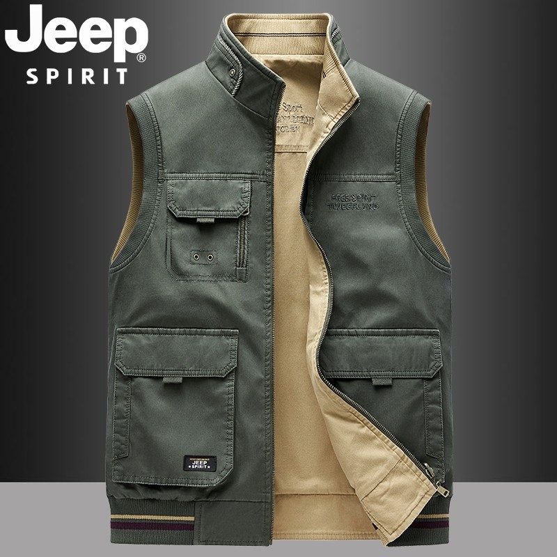 吉普马甲男春秋季多口袋外穿背心宽松休闲坎肩双面穿工装马夹,男装,常规马甲,淘宝优惠券,粉丝福利购,淘宝优惠卷
