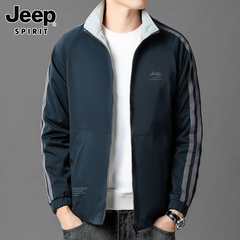 吉普春秋季男士立领双面可穿夹克衫宽松商务休闲上衣男装外套