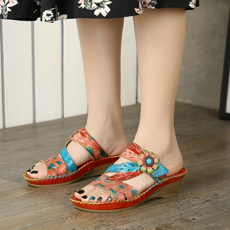 2022新款花机凉舒适软底女鞋中跟