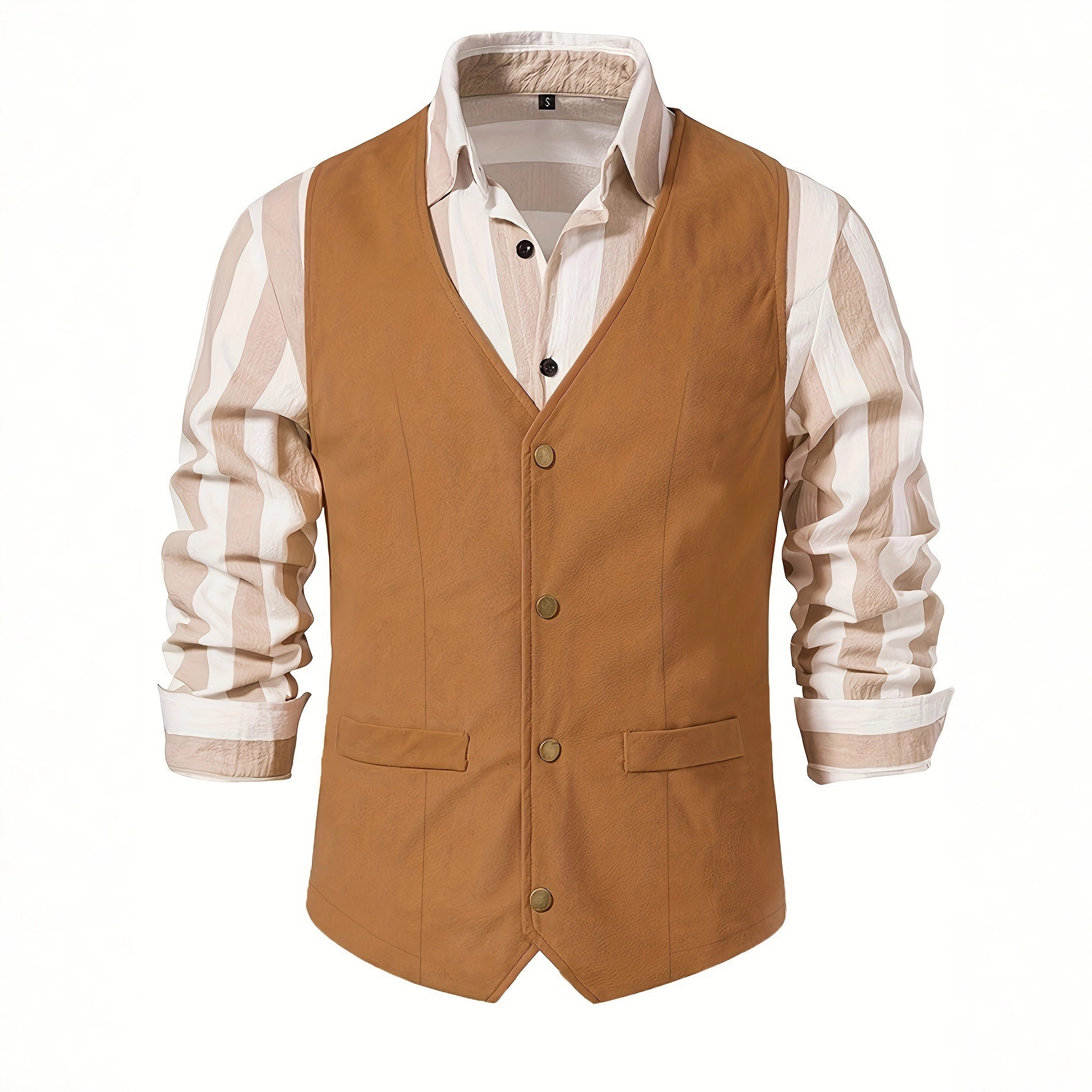 2025跨境外贸新款西部马甲复古背心纯色纽扣夏季中世纪老爹马甲男