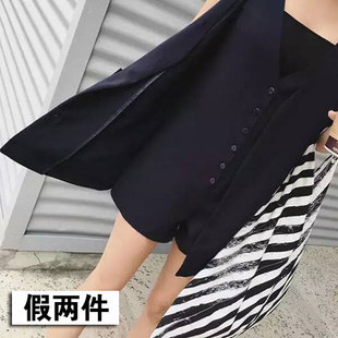 休闲宽松雪纺假两件无袖背心连体裤高腰超短裤女学生春夏捡漏
