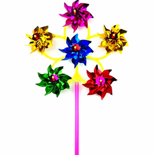 六轮亮片风车 儿童玩具 七彩塑料彩色传统小风车广场地摊热卖