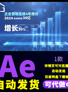 蓝色科技企业数据统计柱形图展示品牌营业额业绩数据对比图AE模板