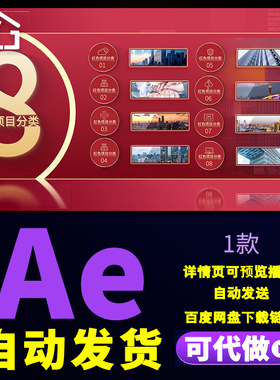 大气红色企业图文信息分类展示项目分类组织结构功能模块AE模板