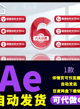 4K红色简约立体科技六大信息分类业务板块产品介绍文字展示AE模板