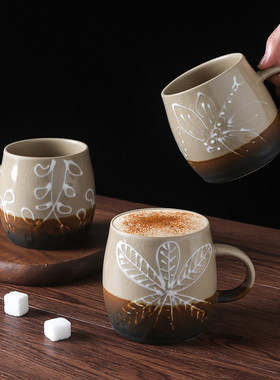 冰裂纹拼色马克杯复古创意粗陶茶杯咖啡杯家用陶瓷早餐水杯办公室