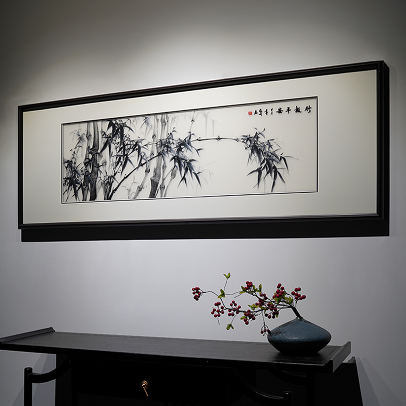 竹报平安手工苏绣新中式挂画书房卧室客厅沙发墙成品刺绣装饰画图片