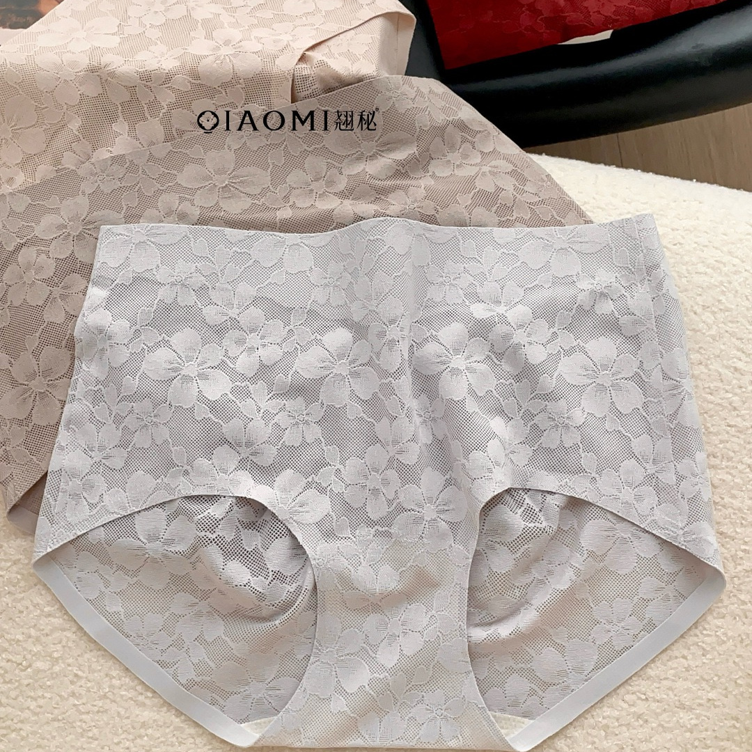 翘秘女士内裤8074无痕边不尴尬性感中腰透气蕾丝网纱蜜桃臀设计