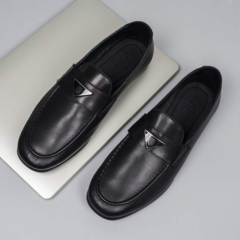 2025春夏三角扣羊里牛垫一脚蹬套脚乐福鞋舒适透气胎牛皮男款单鞋