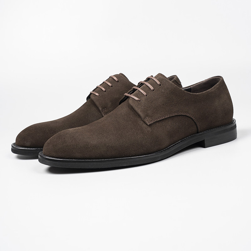英伦风绅士男皮鞋反绒商务休闲磨砂牛皮男鞋棕色高级感透气德比鞋