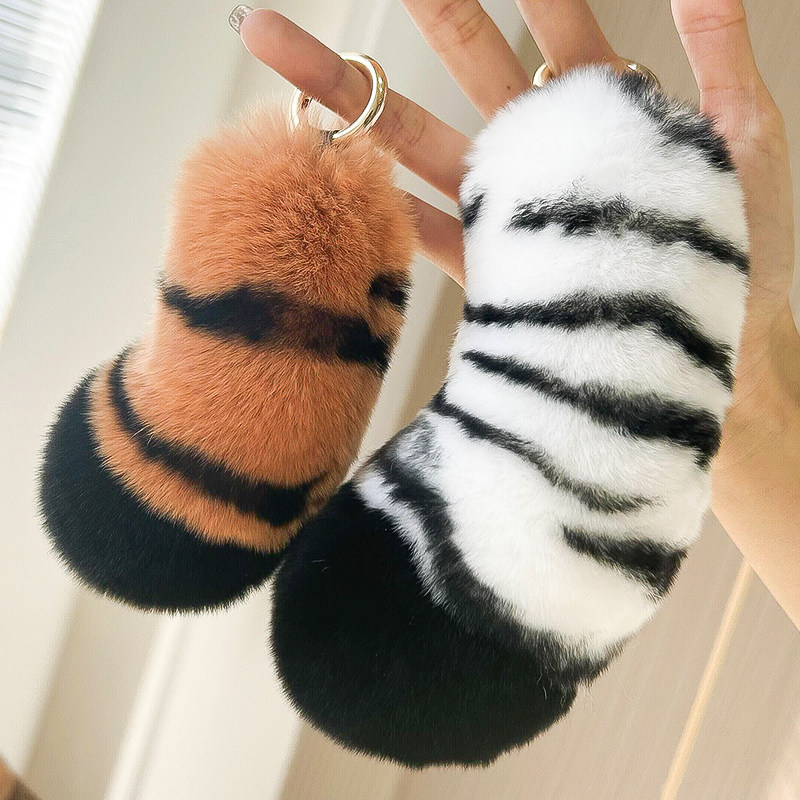 老虎尾巴大小号包包钥匙挂件真獭兔毛毛皮草可爱公仔玩偶毛绒挂饰