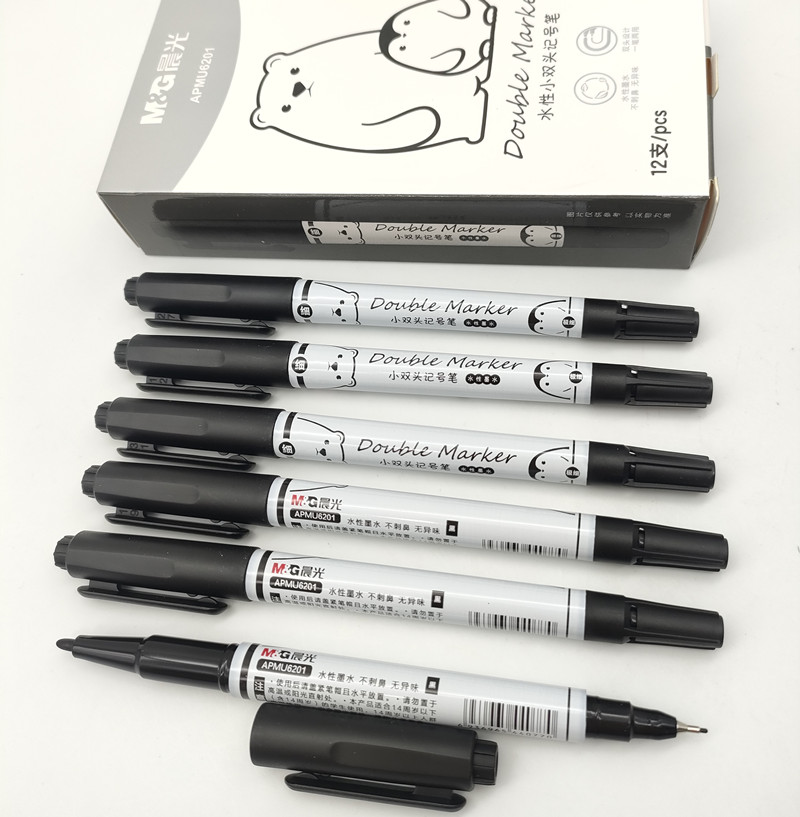 晨光水性小双头记号笔黑APMU6201