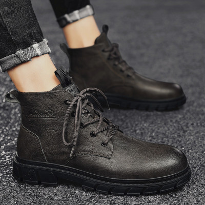 马丁靴男高帮冬季英伦风潮流百搭真皮休闲中帮加绒男鞋皮鞋工装鞋