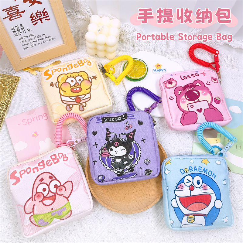 百搭卡通可爱帆布小包包零钱包少女心背包挂件弹力绳防丢加厚内衬