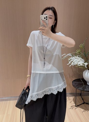 DM韩系设计感蕾丝拼接短袖T恤女夏季2026新款百搭洋气时尚上衣潮