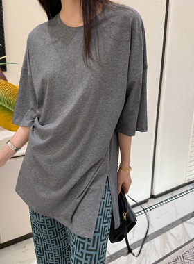 摩登mdeng韩版宽松大版短袖T恤女夏季新款百搭显瘦中长上衣G7219