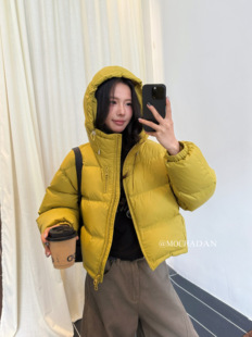 2025新款 90白鸭绒羽绒服女冬季 面包服外套 DAN韩系连帽短款 MOCHA