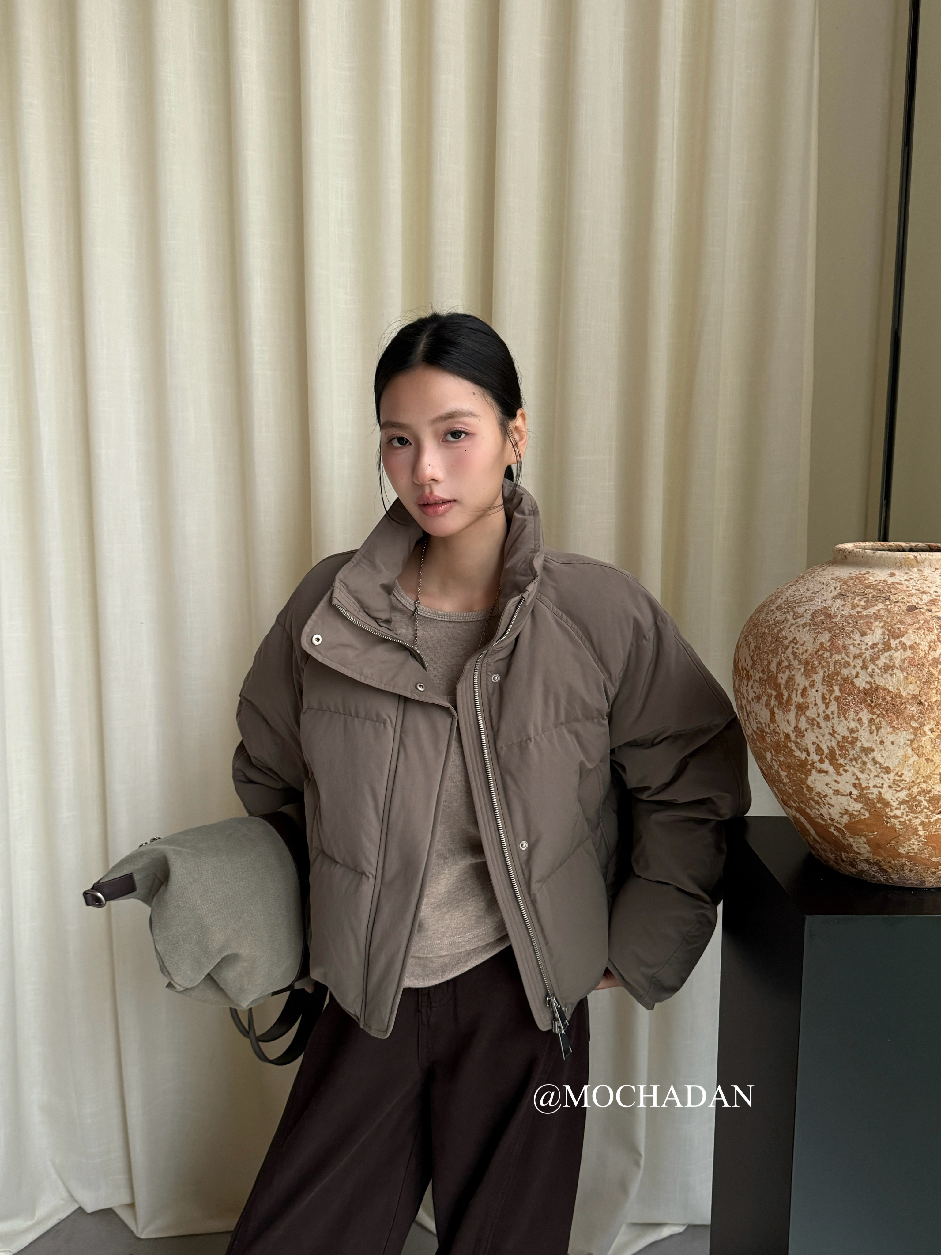 MOCHA DAN韩版短款立领90白鸭绒羽绒服女冬季新款百搭加厚面包服