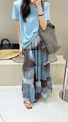 摩登mdeng复古晕染花色半身裙女夏季2026新款百搭显瘦中长裙H389